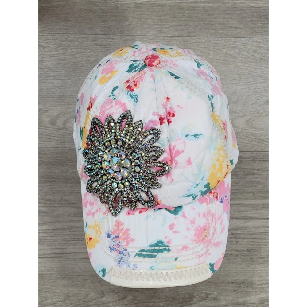 Olive & Pique Rhinestone Flower Hat Strapback Women's Colorful Pink Cowgirl